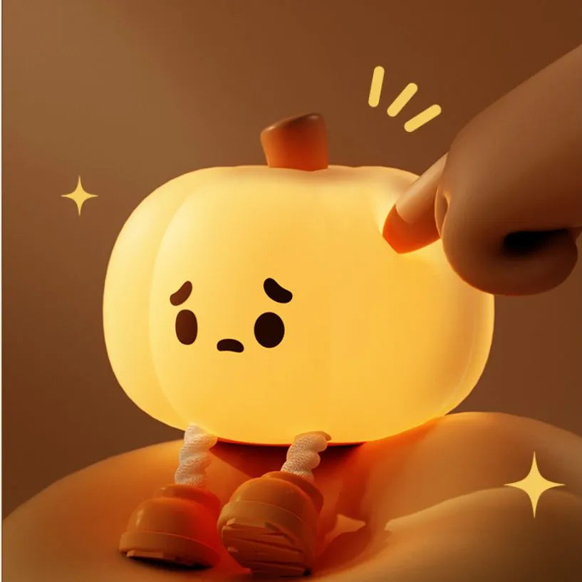 Squishy pumpkin night light in soft silicone, cute expression