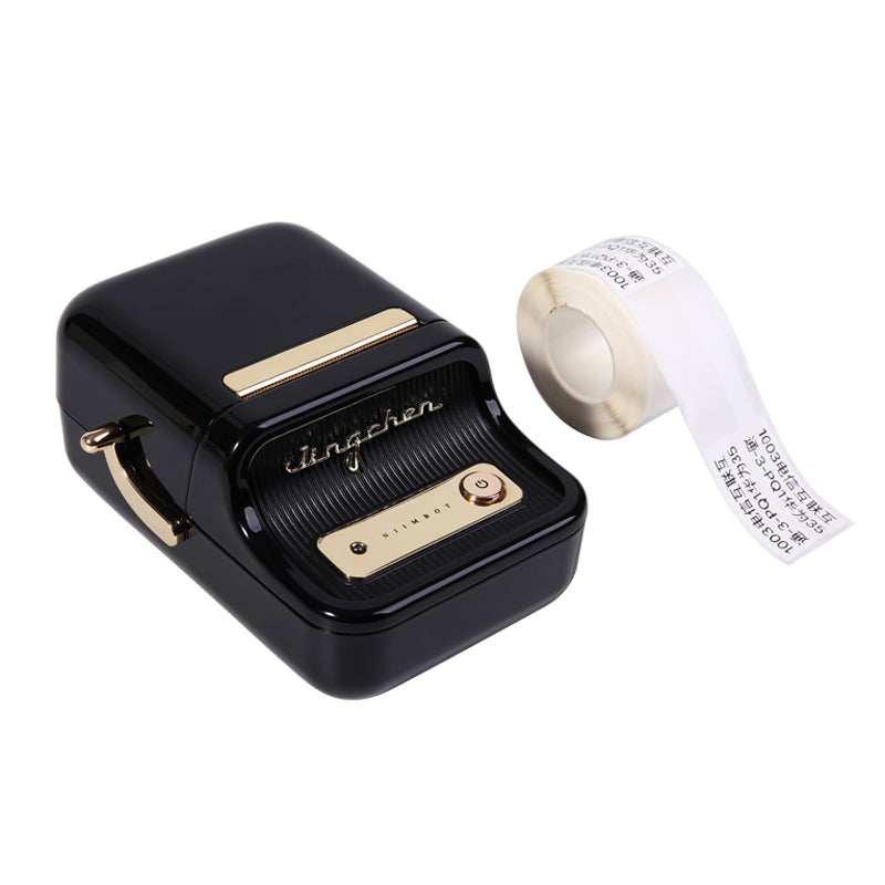 NIIMBOT B21 label printer in black printing a label roll