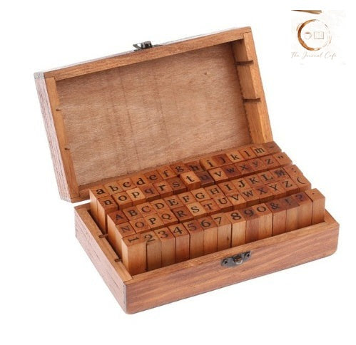 ABC and 123 wooden alphabet stamp set in keepsake box, The Journal Cafe