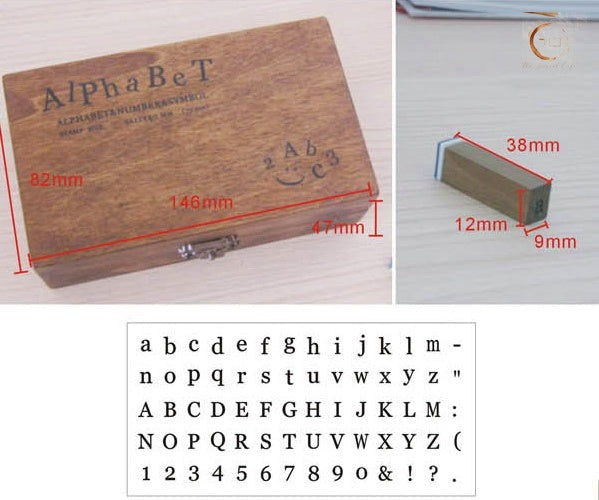 ABC and 123 wooden alphabet stamp set in keepsake box, The Journal Cafe