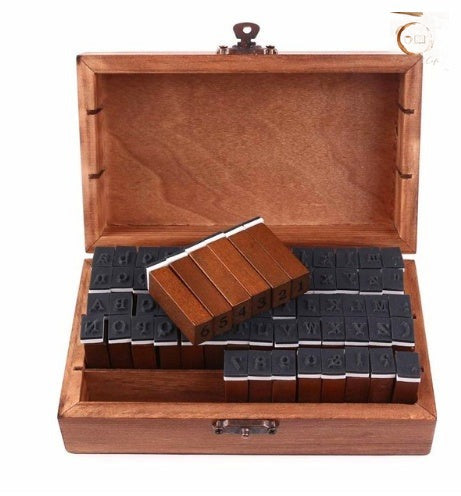 ABC and 123 wooden alphabet stamp set in keepsake box, The Journal Cafe