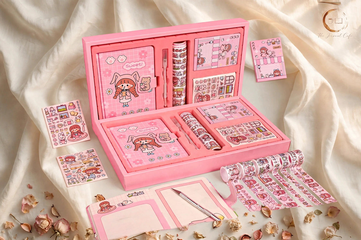 The Cozy Days kawaii gift set, journal tape and sticker box, The Journal Cafe