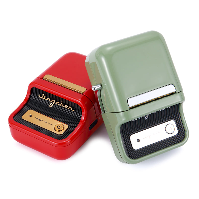 NIIMBOT B21 label printers in red and green