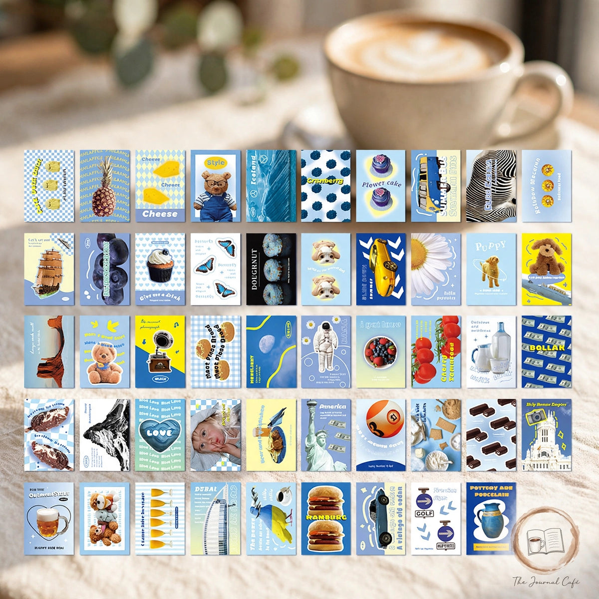 American retro mini sticker book — product photo 10 styled on a cream café table, The Journal Café