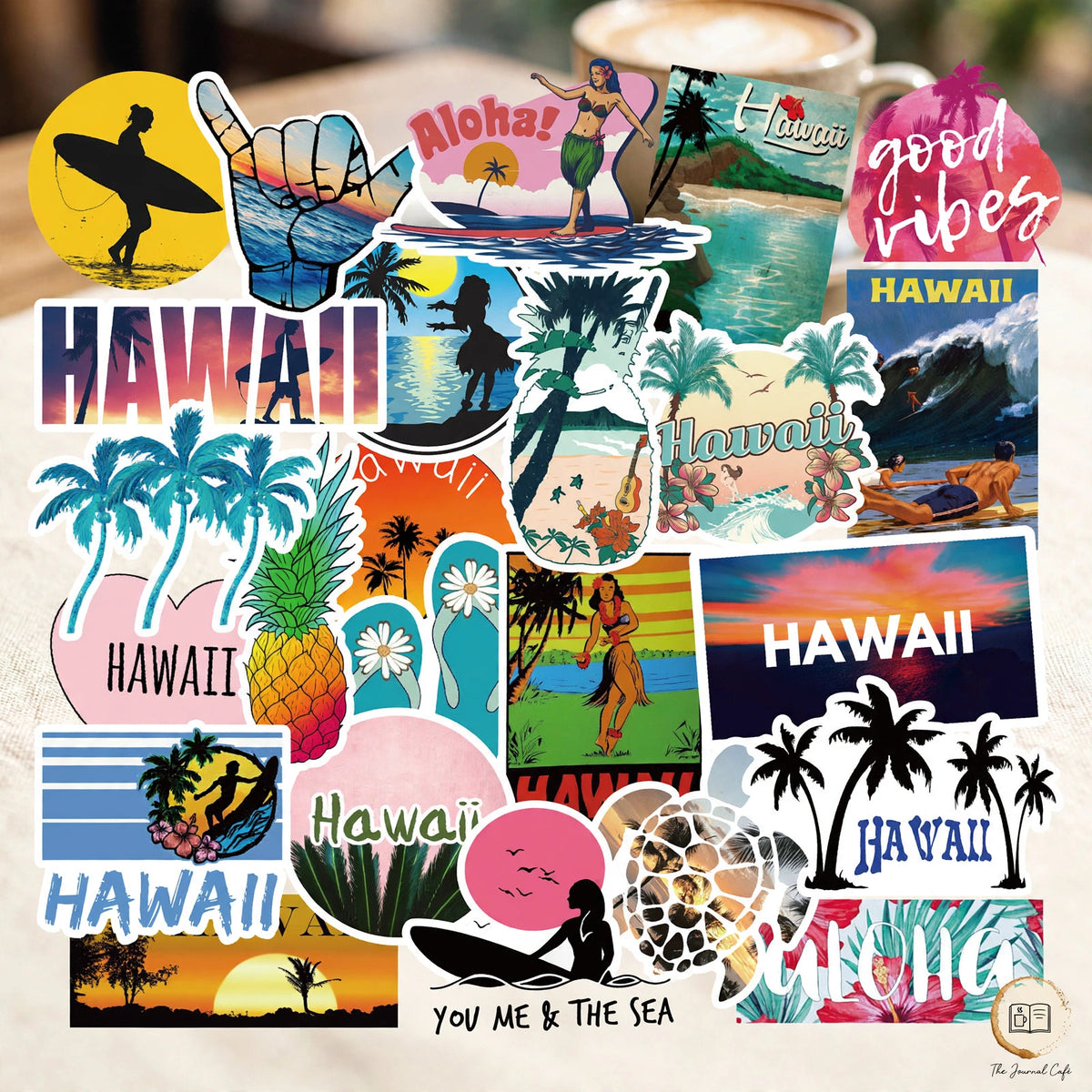 Hawaii summer washi tape — product photo 4 styled on a cream café table, The Journal Café