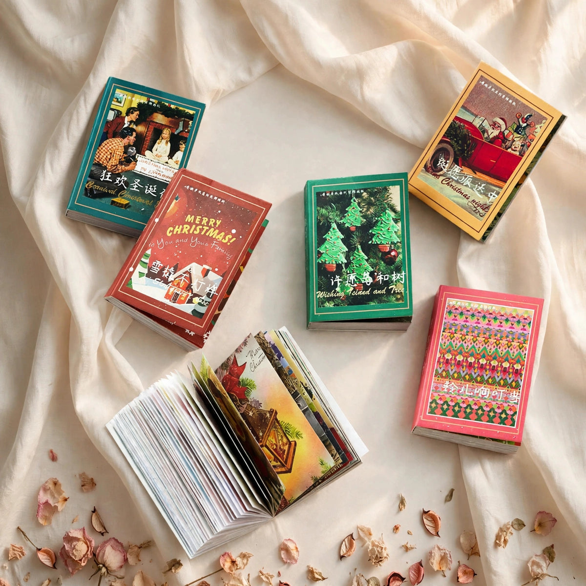 Mini retro Christmas books with colorful holiday covers