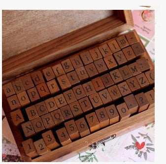 ABC and 123 wooden alphabet stamp set in keepsake box, The Journal Cafe