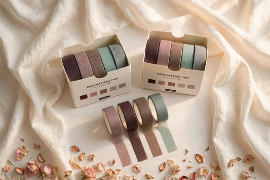 Pastel Washi Tape Set — soft pastel rolls styled on a cream café table, The Journal Café