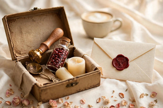Woodland Dreams Wax Seal Kit gift box with wooden seal, wax beads and sealed envelope, The Journal Café