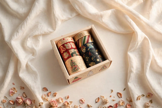 Golden Christmas washi tape box, 8 gold-foil rolls, The Journal Cafe