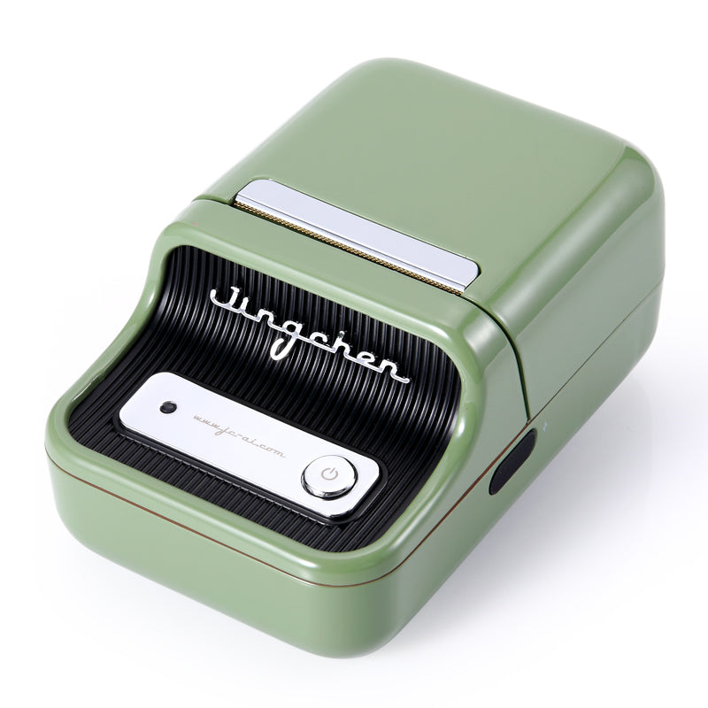 NIIMBOT B21 retro label printer in green, angled front view
