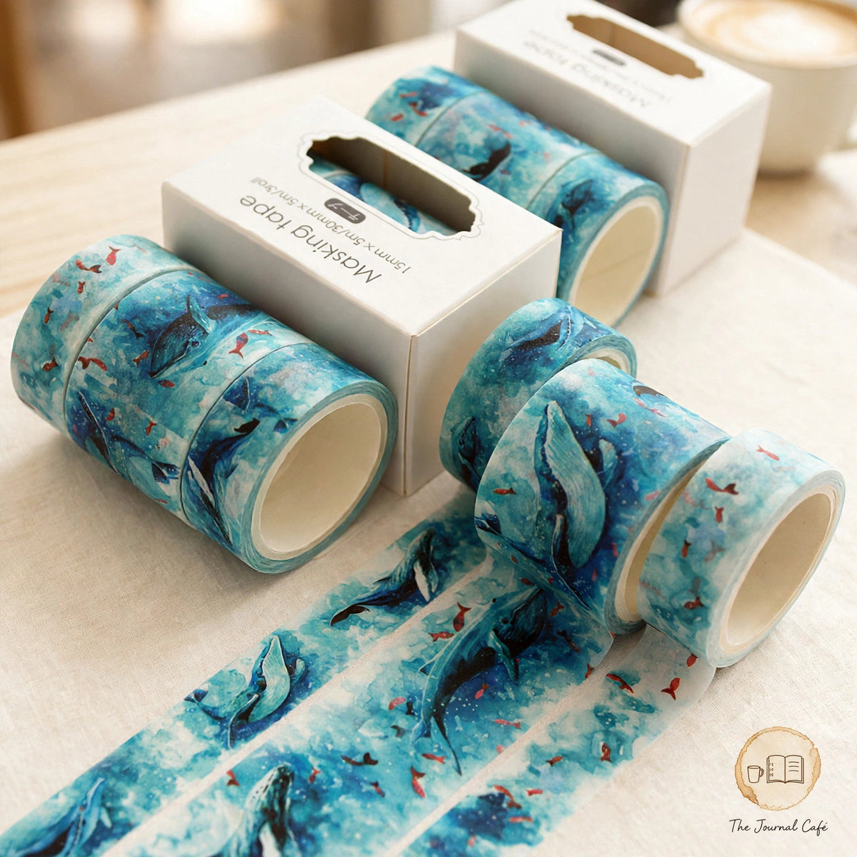 Pastel washi tape set — product photo 7 styled on a cream café table, The Journal Café