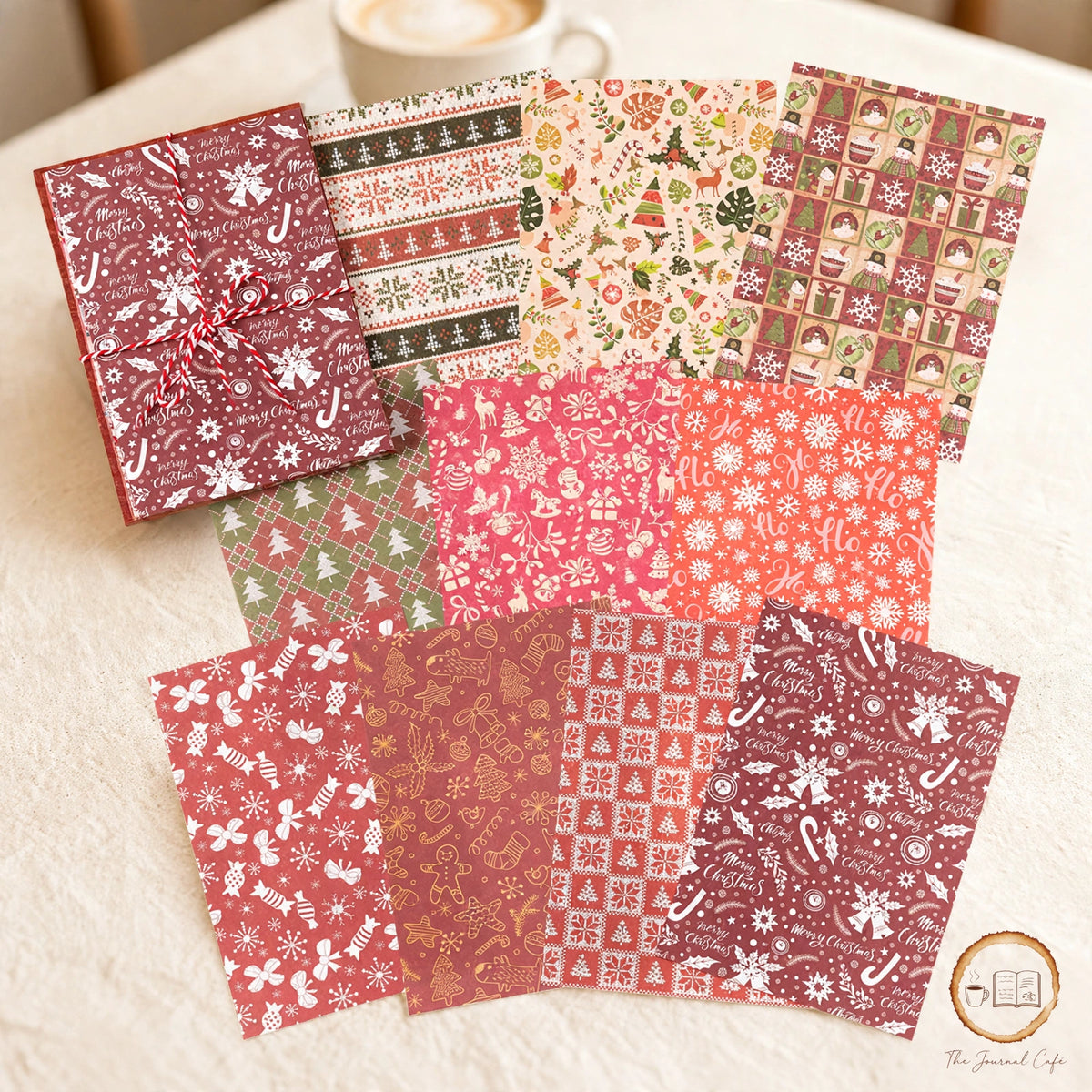 Christmas DIY journal sheets — product photo 4 styled on a cream café table, The Journal Café
