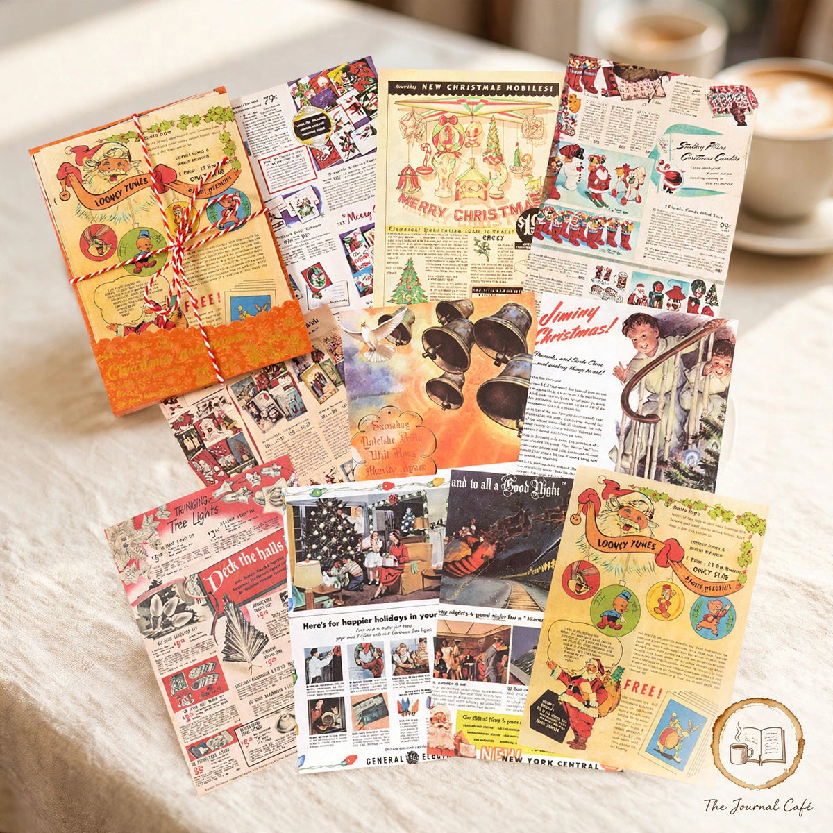 Christmas DIY journal sheets — product photo 5 styled on a cream café table, The Journal Café
