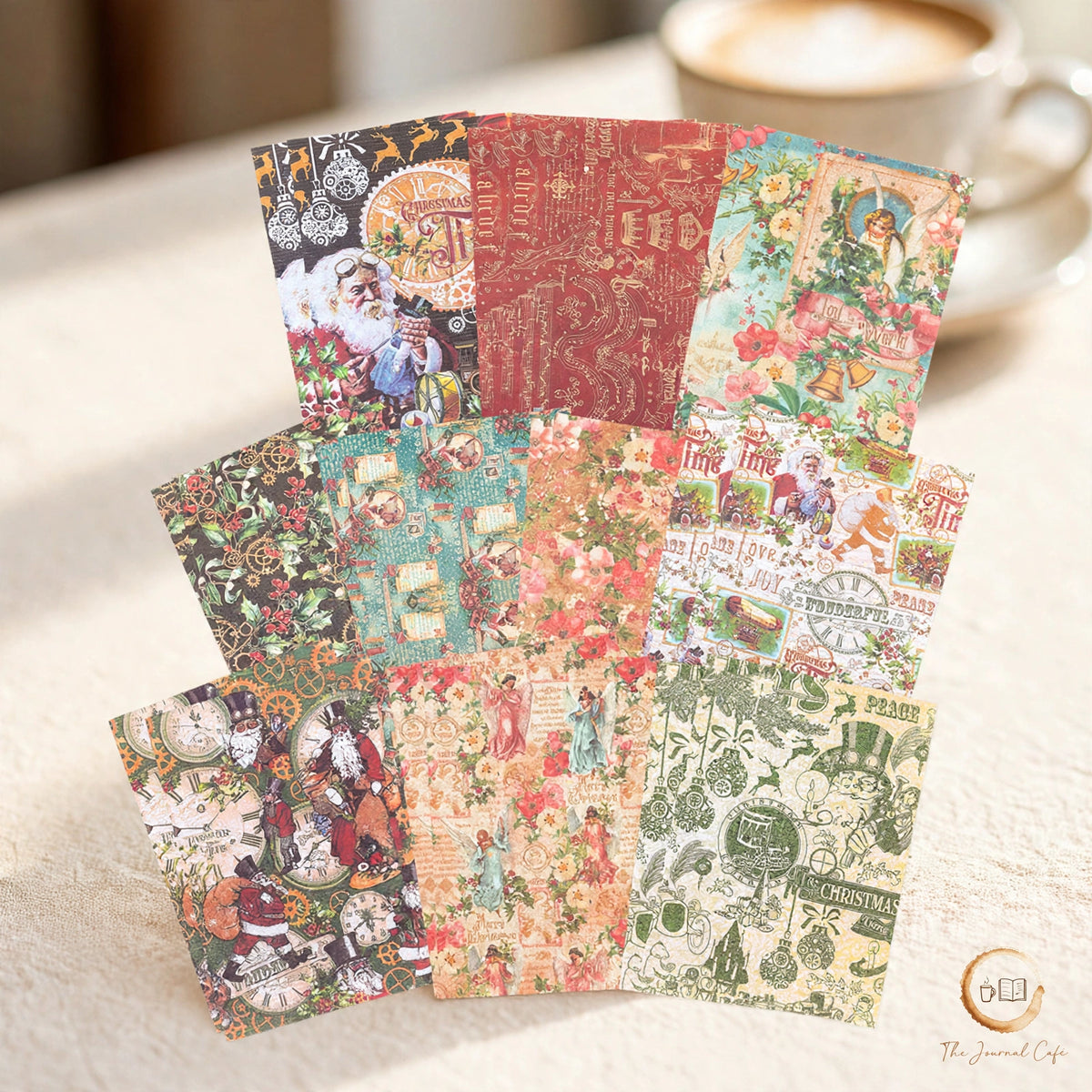 Christmas DIY journal sheets — product photo 8 styled on a cream café table, The Journal Café