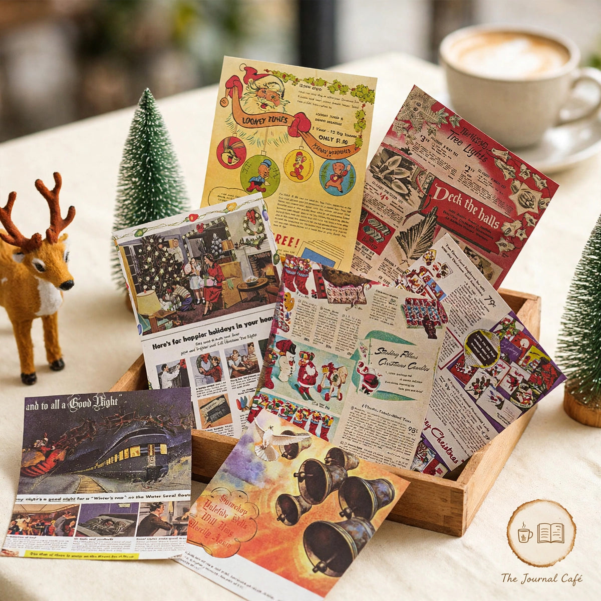 Christmas DIY journal sheets — product photo 9 styled on a cream café table, The Journal Café