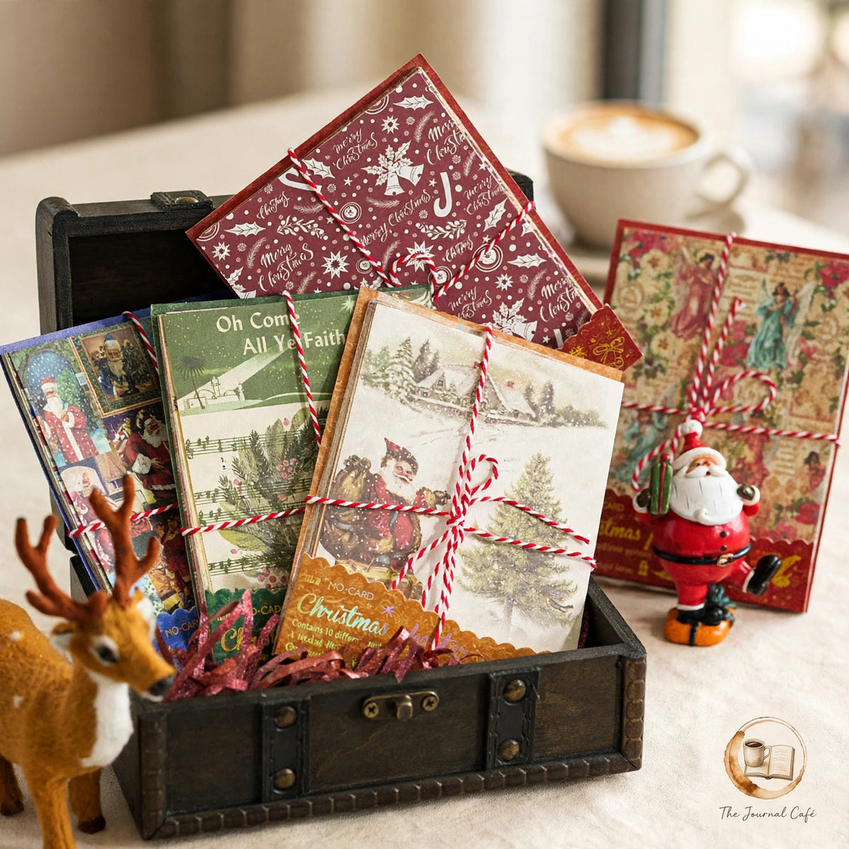 Christmas DIY journal sheets — product photo 10 styled on a cream café table, The Journal Café