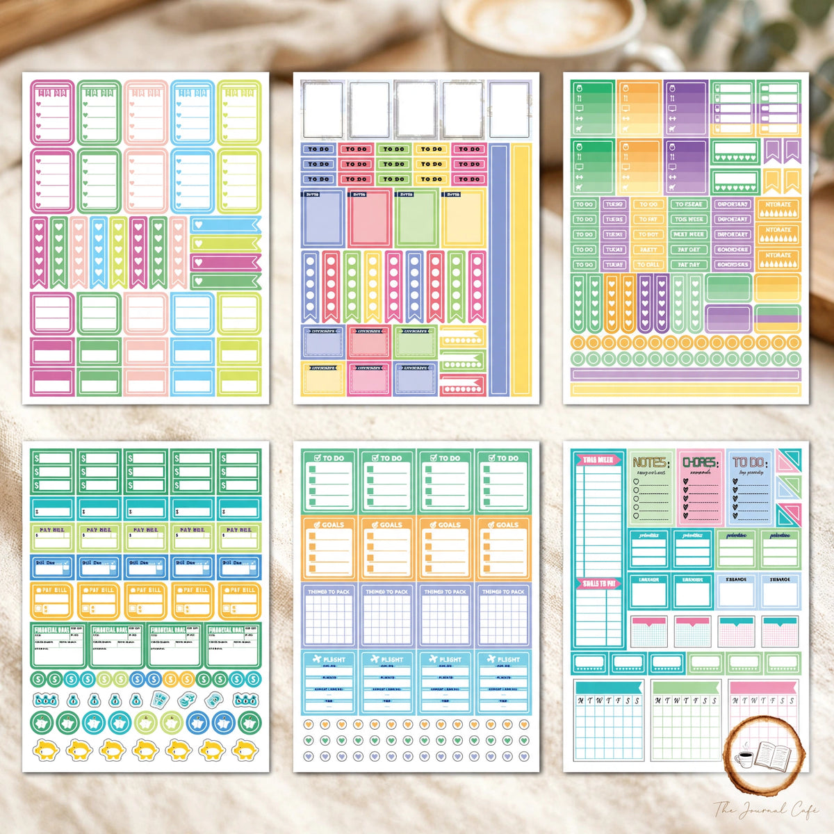 Seasonal monthly planner stickers — product photo 4 styled on a cream café table, The Journal Café