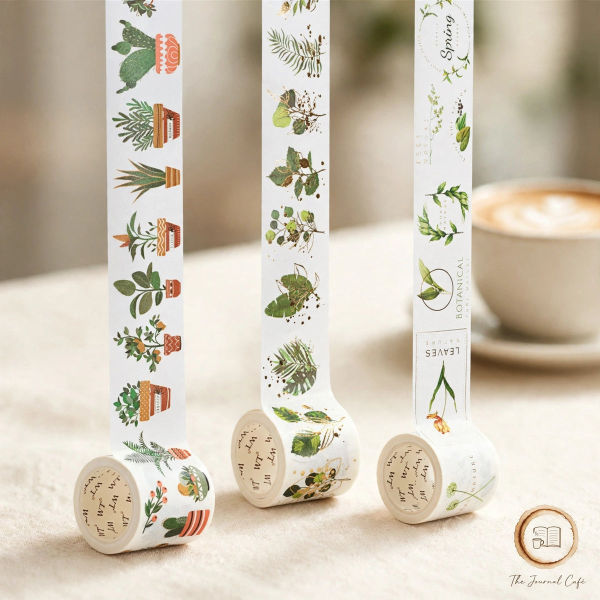 Golden Shadow die-cut washi tape — product photo 3 styled on a cream café table, The Journal Café