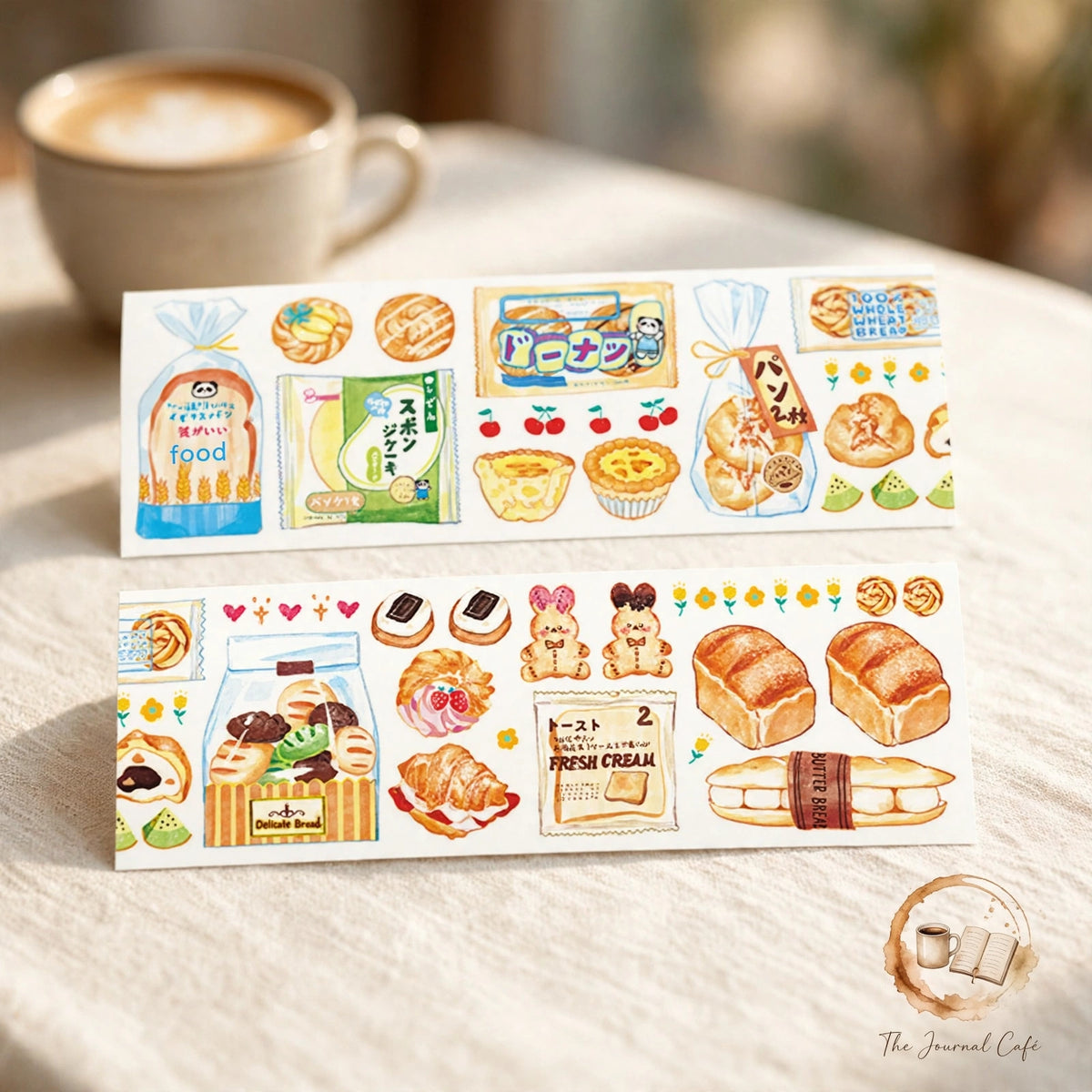 Sweet Store PET tape — product photo 5 styled on a cream café table, The Journal Café