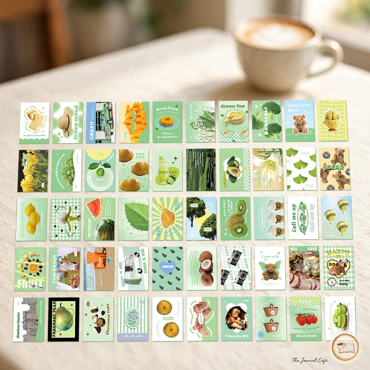 American retro mini sticker book — product photo 11 styled on a cream café table, The Journal Café
