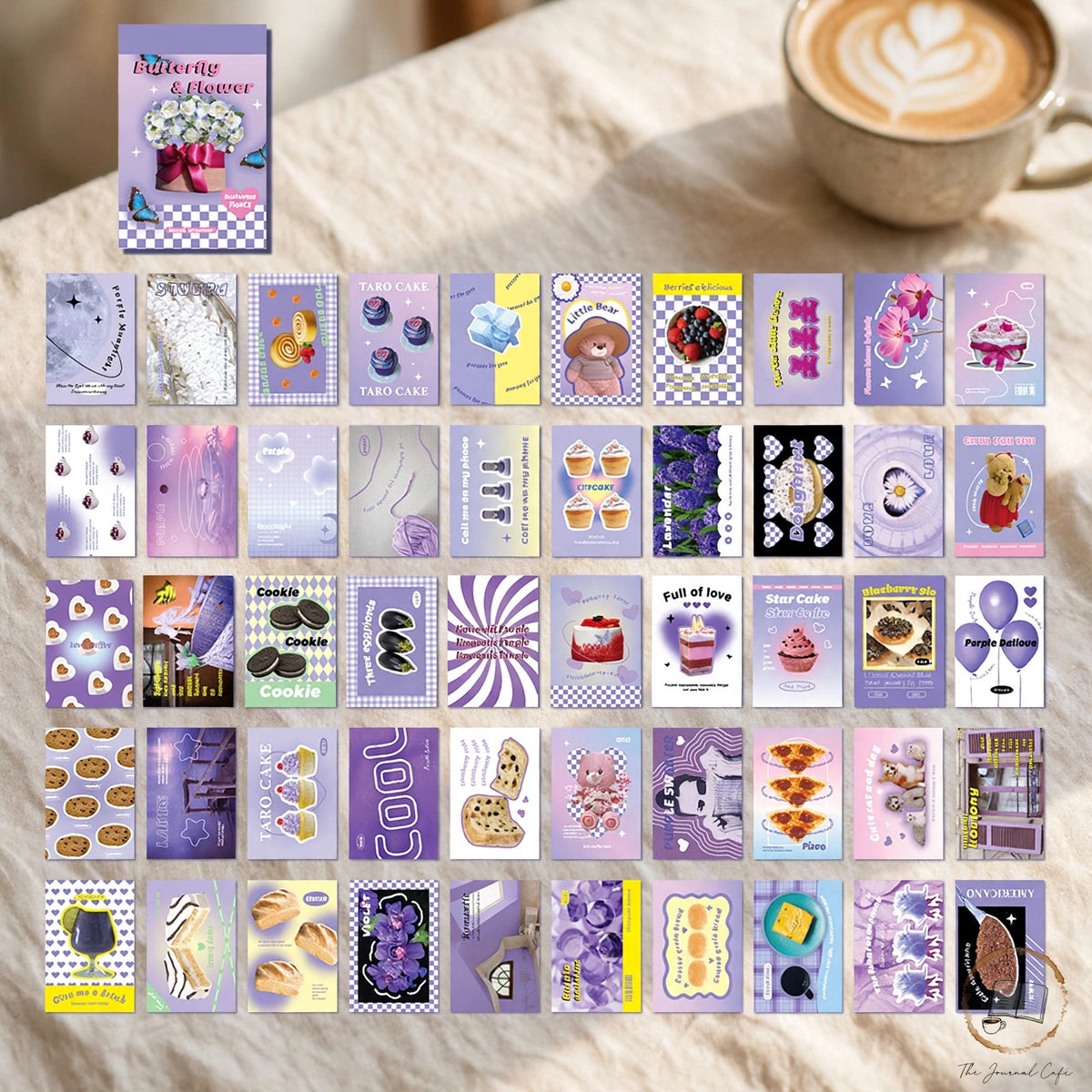 American retro mini sticker book — product photo 6 styled on a cream café table, The Journal Café