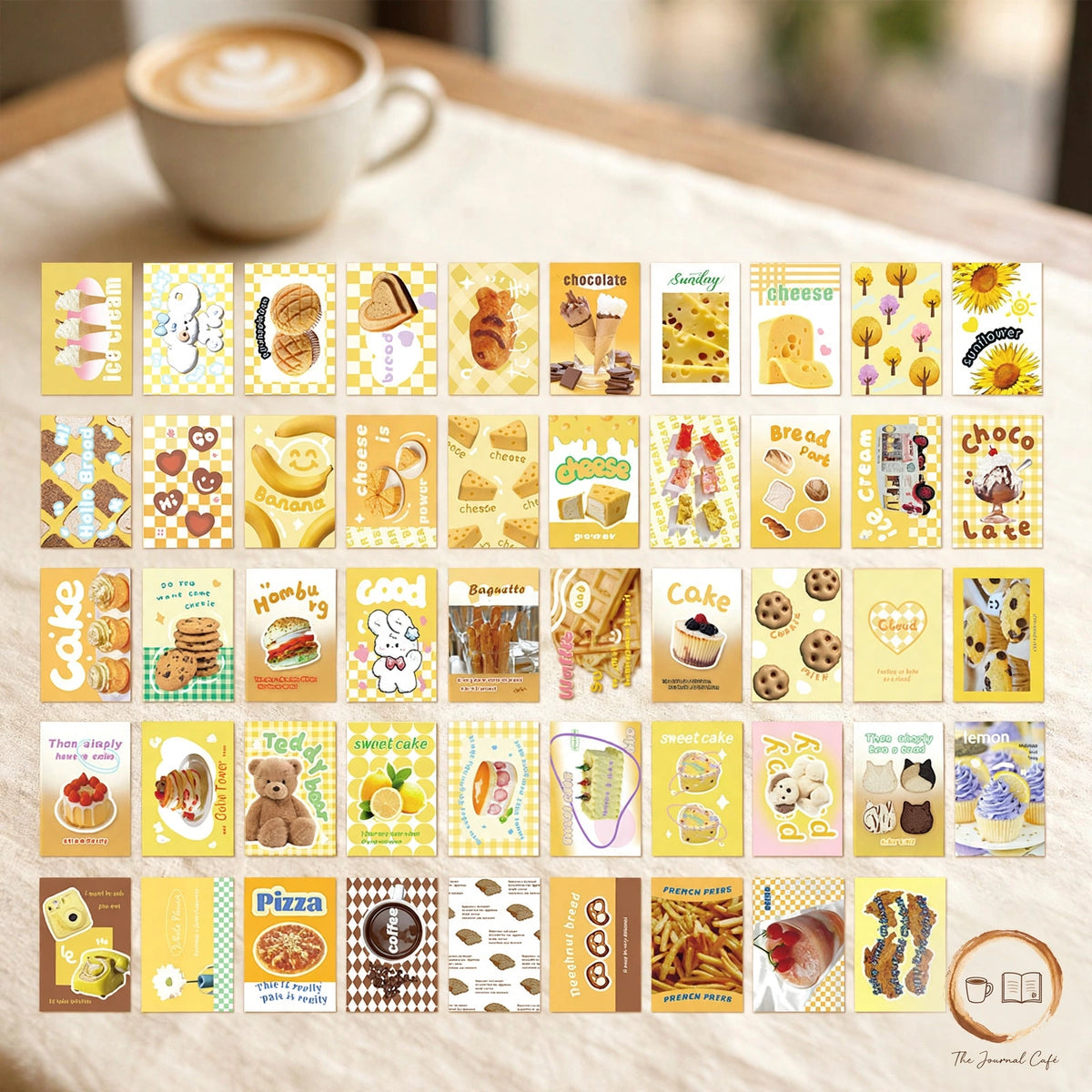 American retro mini sticker book — product photo 9 styled on a cream café table, The Journal Café