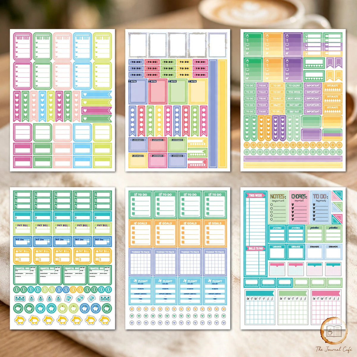 New Year calendar plan stickers — product photo 4 styled on a cream café table, The Journal Café