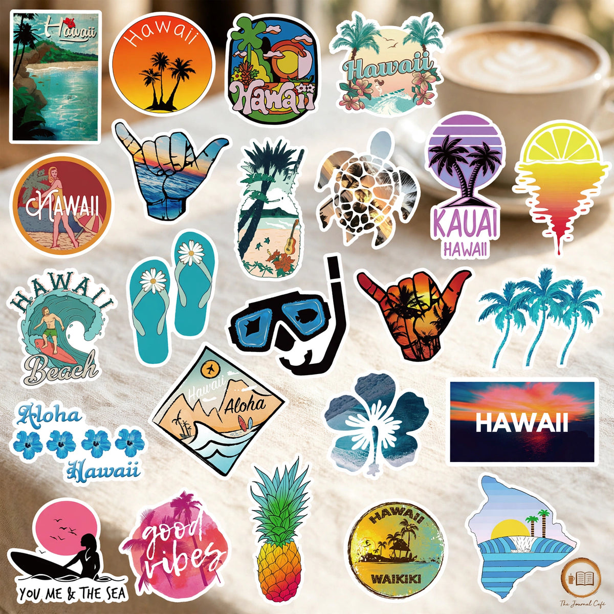 Hawaii summer washi tape — product photo 3 styled on a cream café table, The Journal Café
