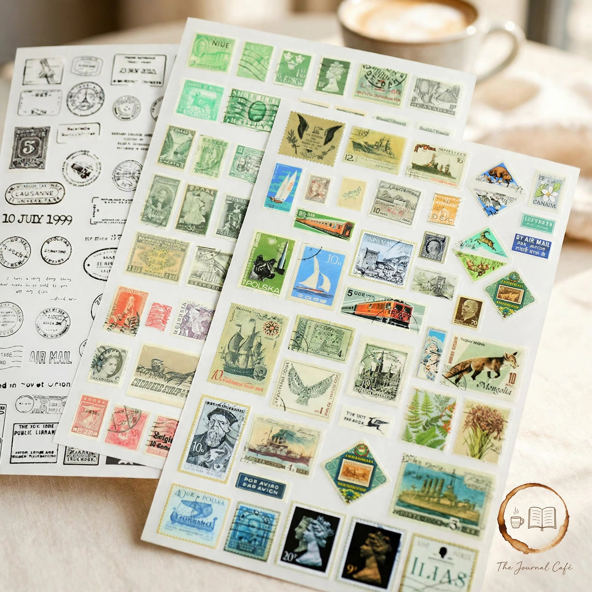 Rub On Transfer Stickers — plant, leaf and flower designs styled on a cream café table, The Journal Café