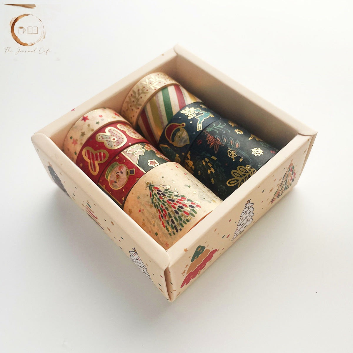 Golden Christmas washi tape box, 8 gold-foil rolls, The Journal Cafe